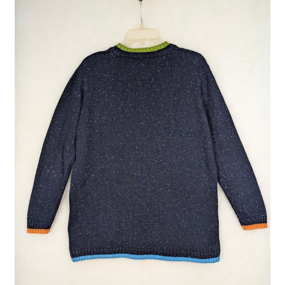 S Vintage Kim Rogers Sweater Navy Speckled Knit V-Neck Color Trim Wool Blend - Picture 2 of 7